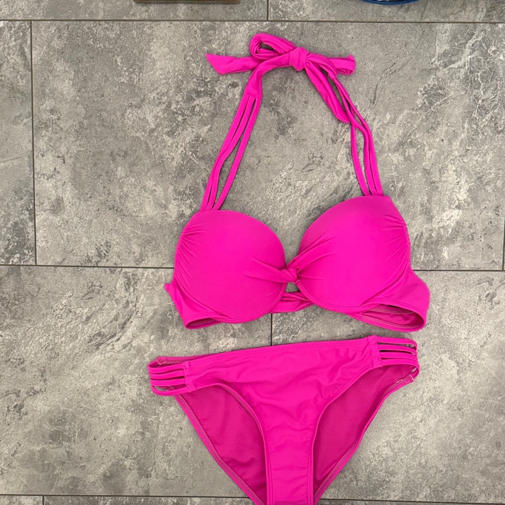 Salt + Cove Hot Pink Bikini Set padding sewn in cups padded push up top